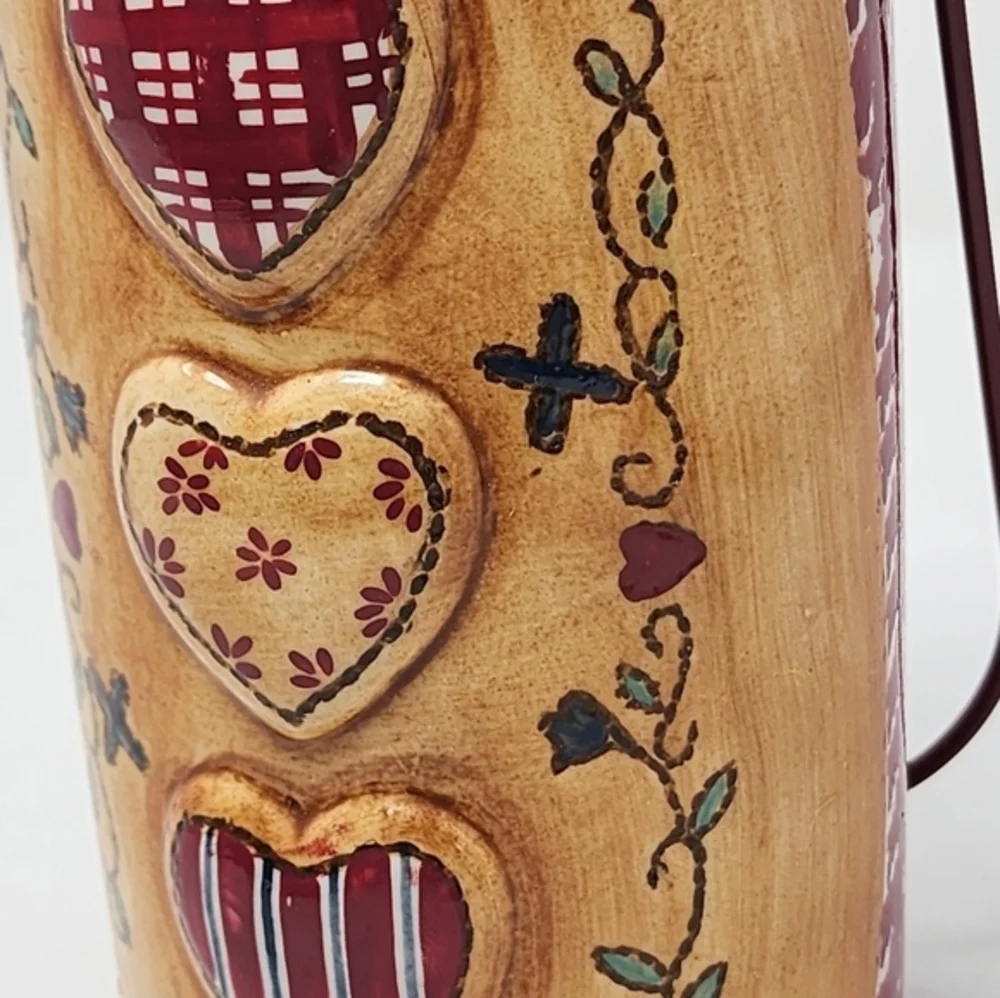 Patchwork Red Pottery Water Carrier/Vase With Handle YellowRedGreenWhite‎
